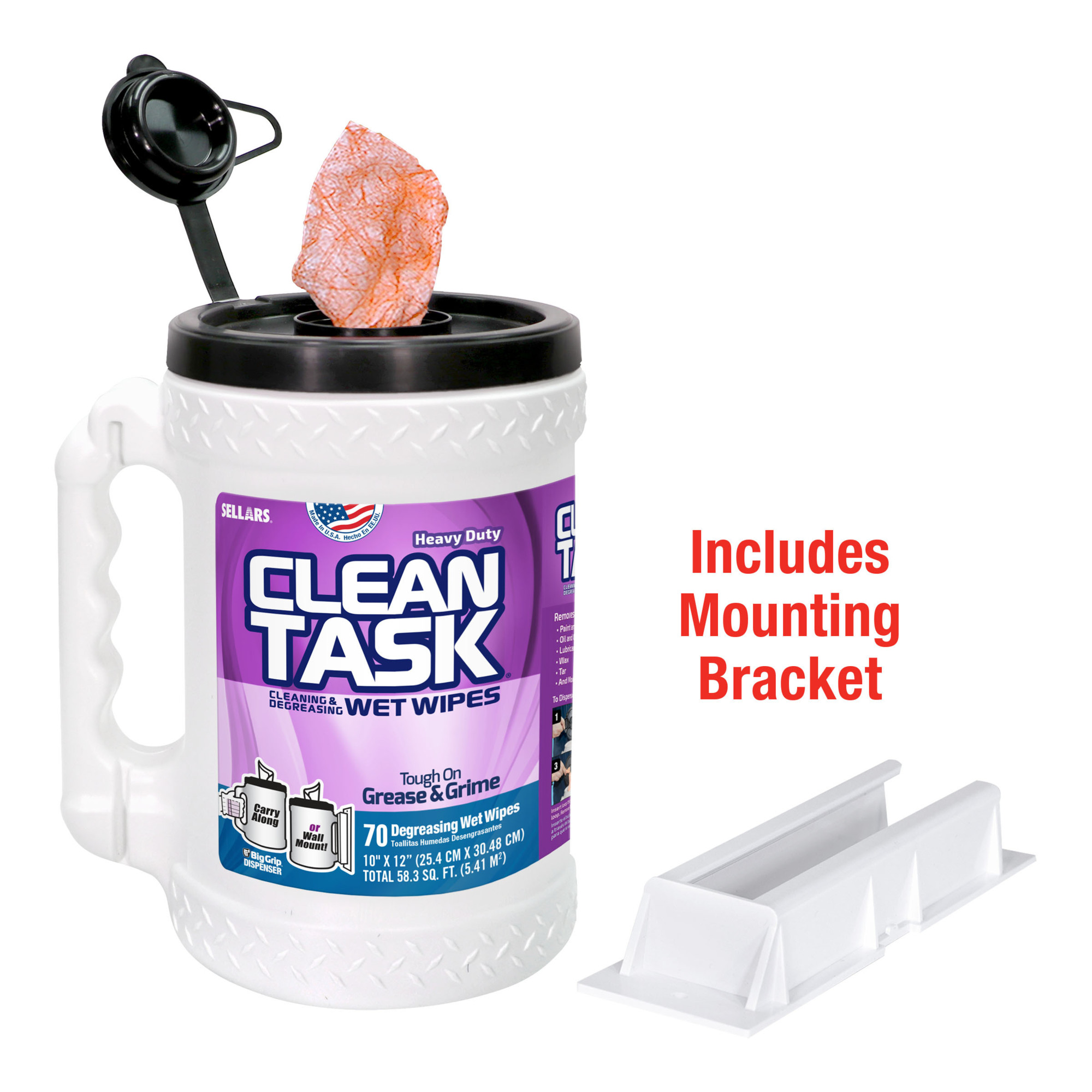 Sellars Clean Task Degreasing Wet Wipes with Dispenser, 10in.L, 70-Count Pkg., Model# 9015301